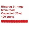 Bindrug Fellowes 6mm 21rings A4 rood 100stuks