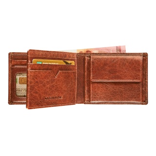 Portemonee Maverick Rough Gear met kleingeldvak RFID leer cognac