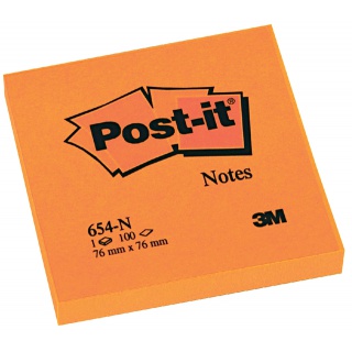 Memoblok Post-it 654 76x76mm oranje 100 vel