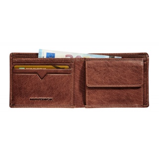 Portemonee Maverick Rough Gear compact met kleingeldvak RFID leer bruin
