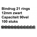Bindrug Fellowes 12mm 21rings A4 zwart 100stuks