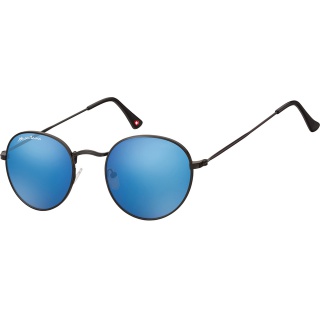 Zonnebril Montana met Revo blauw rond glas metaal mat zwart