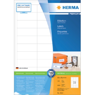 Etiket HERMA 4613 66x25.4mm premium wit 6600stuks