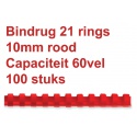 Bindrug Fellowes 10mm 21rings A4 rood 100stuks