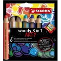 Kleurpotloden STABILO 880 woody 3 in 1 Arty inclusief puntenslijper assorti etui à 6 stuks