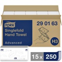 Handdoek Tork H3 Advanced singlefold 2-laags 248x230mm 15x250vel wit 290163