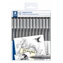 Fineliner Staedtler Pigment 308 zwart set à 12 breedtes