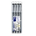 Fineliner Staedtler Pigment 308 zwart set 4 stuks