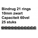 Bindrug Fellowes 10mm 21rings A4 zwart 25stuks