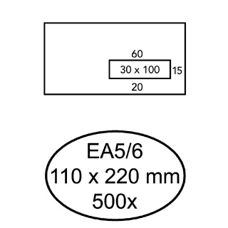Envelop Hermes EA5/6 110x220mm venster 3x10rechts zelfklevend 500 stuks