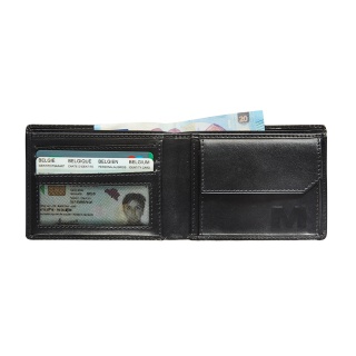Portemonee Maverick All Black compact met kleingeldvak RFID leer zwart